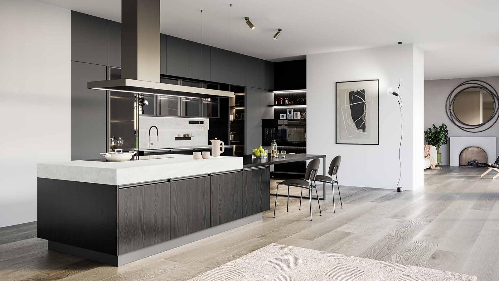 Cuisine îlot noir et hotte design
