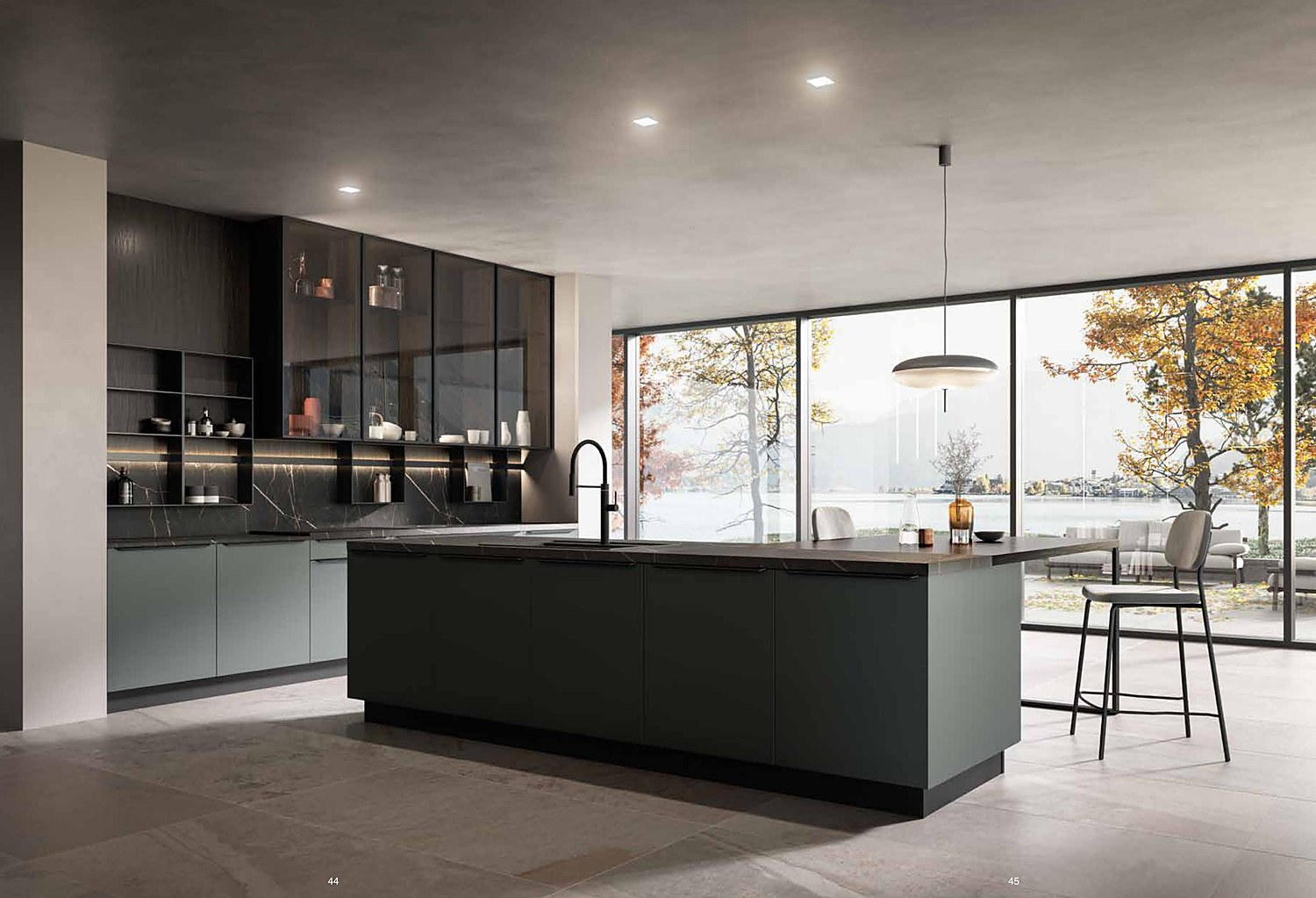 Cuisine îlot vert sauge — collection Arredo3